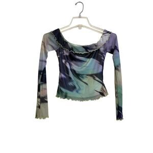 Princess Polly Great Delusions Off Shoulder‎ Long Sleeve Top Size 2 Sheer Mesh